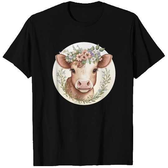 Cottagecore Cute Baby Cow Calf Floral Farm Animal T Shirts