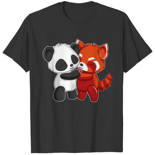 Chibi Panda Bear Hugs Red Panda T Shirts