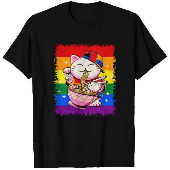 Gay Pride Rainbow Flag Japanese Ramen Cat Sublte T Shirts