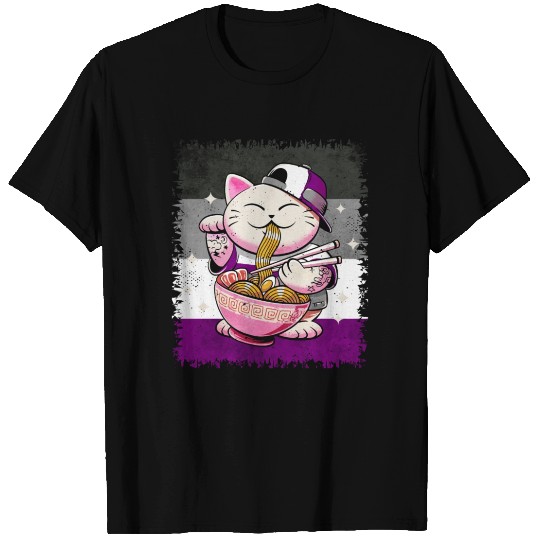 Asexual Pride Ace Flag Japanese Ramen Cat Sublte T Shirts
