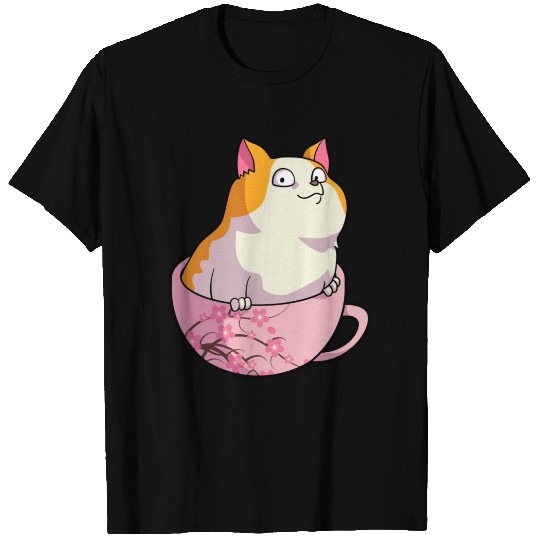 Kawaii Cat In Cherry Blossoms Cup Cute Japanese T Shirts