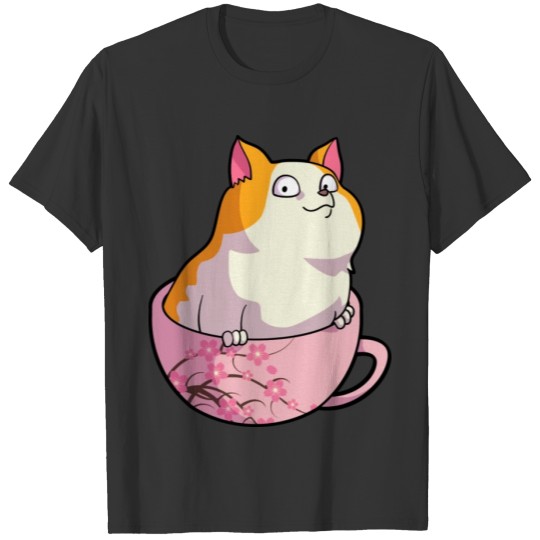 Kawaii Cat In Cherry Blossoms Cup Cute Japanese T Shirts