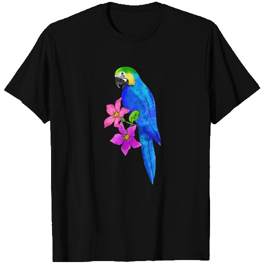 Watercolor Macaw Gold Blue T Shirts