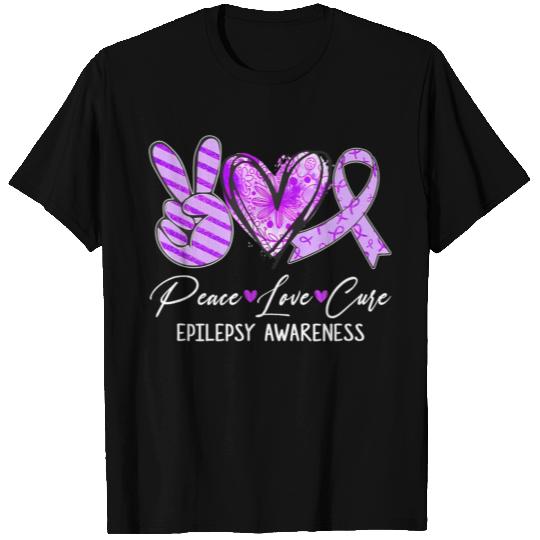 Peace Love Cure Purple Ribbon Epilepsy Awareness T Shirts