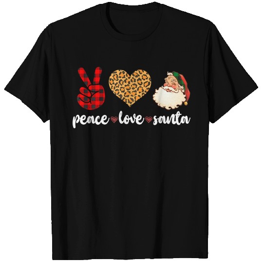 Peace Love Santa Leopard Buffalo Plaid Christmas 2 T Shirts