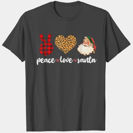 Peace Love Santa Leopard Buffalo Plaid Christmas 2 T Shirts