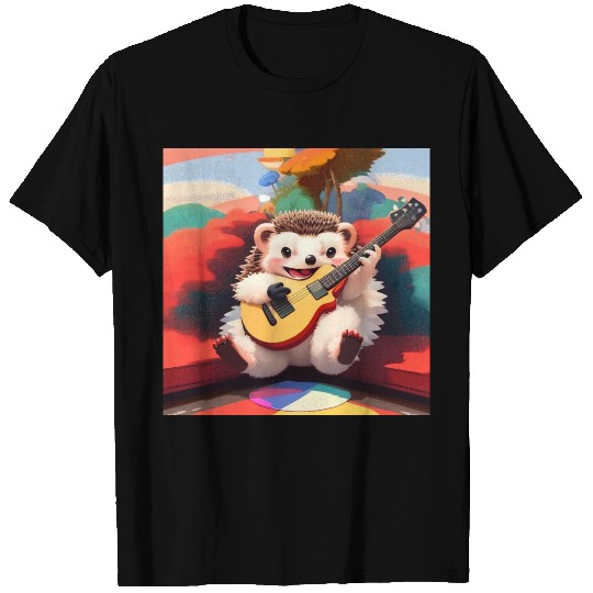 Cute Hedgehog playing Guitar T Shirts