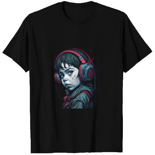 sad kid listen to music T Shirts