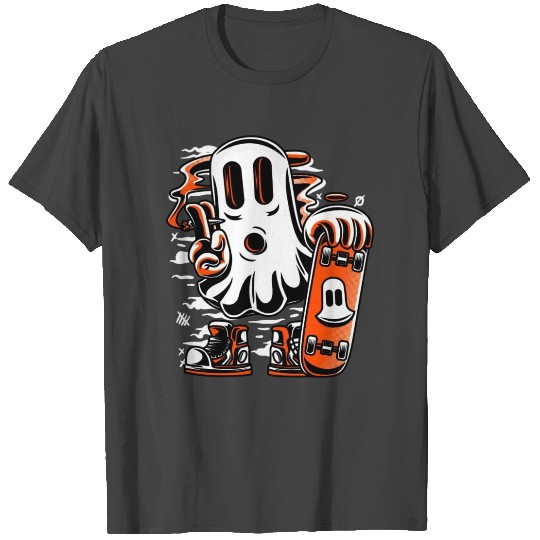 Skater Ghost Halloween Funny Orange T Shirts