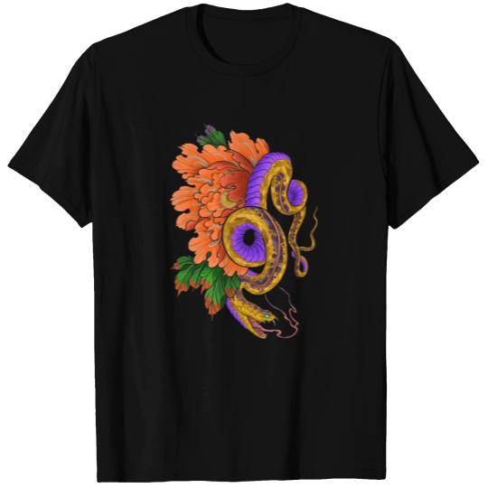 Neojapanese Peony Snake T Shirts
