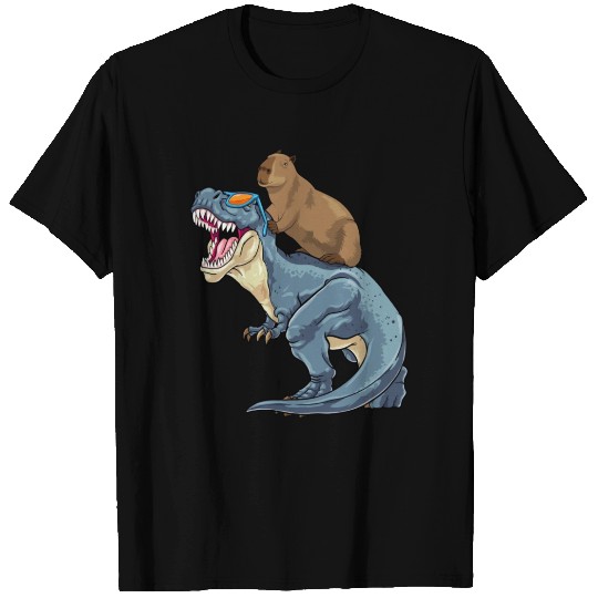 Capybara Riding Dinosaur T Rex Capibara Dino T Shirts