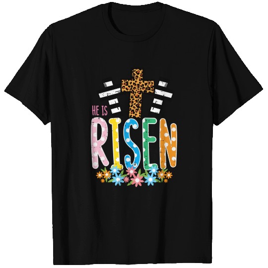 He Is Risen Leopard Cross Easter Jesus Religious T Shirts