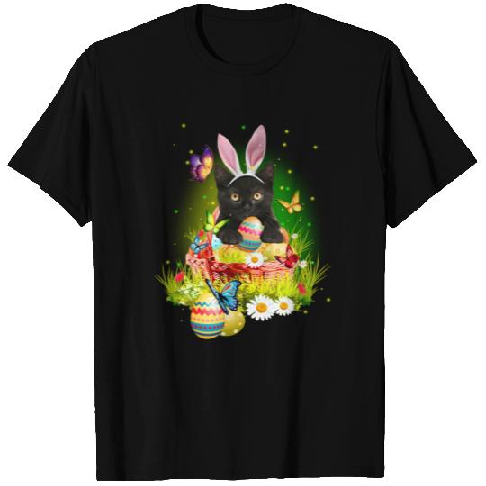 Black Cat Easter Day Bunny Eggs Mens T Shirts