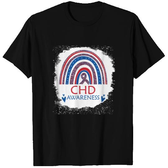 Chd Awareness Heart Disease Bleached Rainbow Blue T Shirts