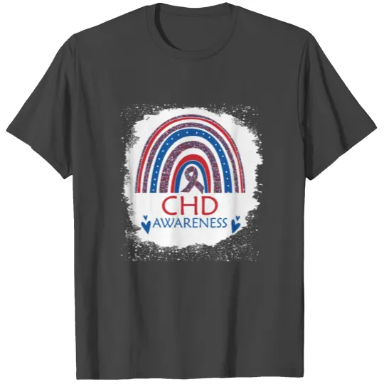 Chd Awareness Heart Disease Bleached Rainbow Blue T Shirts