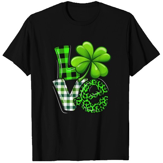 Love St Patric Day Family Shamrock Green Plaid T Shirts
