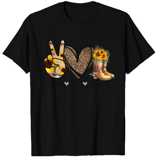 Sunflower Peace Love Country Cowgirl Midwest Boot T Shirts