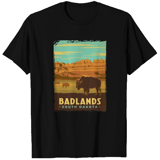 Vintage Bisons Buffalo on Badlands National Park T Shirts