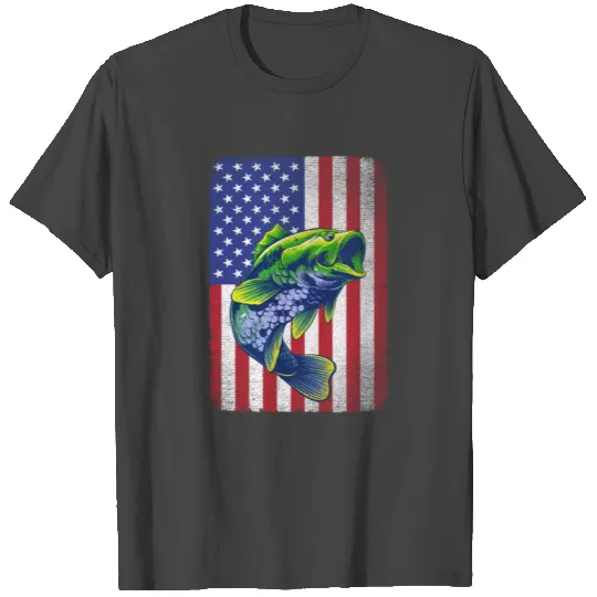 Vintage Bass Fishing 4th Of July USA American Flag T Shirts