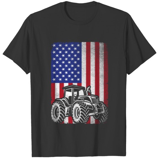 Tractors Farmer American Flag Patriotic Farming T Shirts