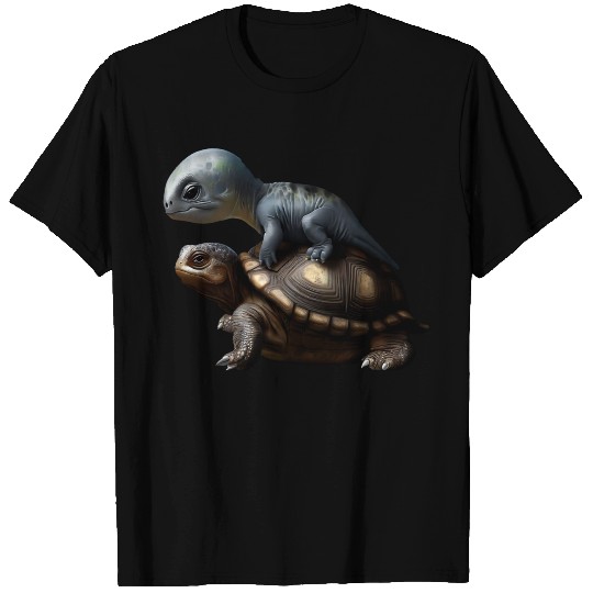 dinosaur on turtle T Shirts