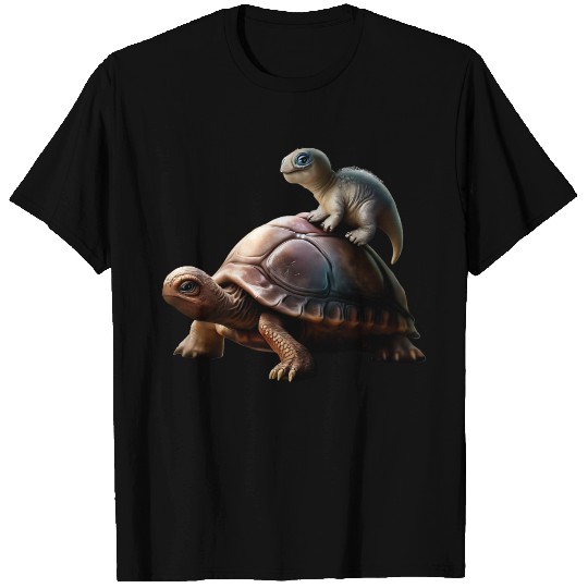 dinosaur on turtle T Shirts