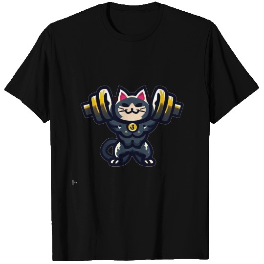 Weight Lifting Lucky Cat T Shirts