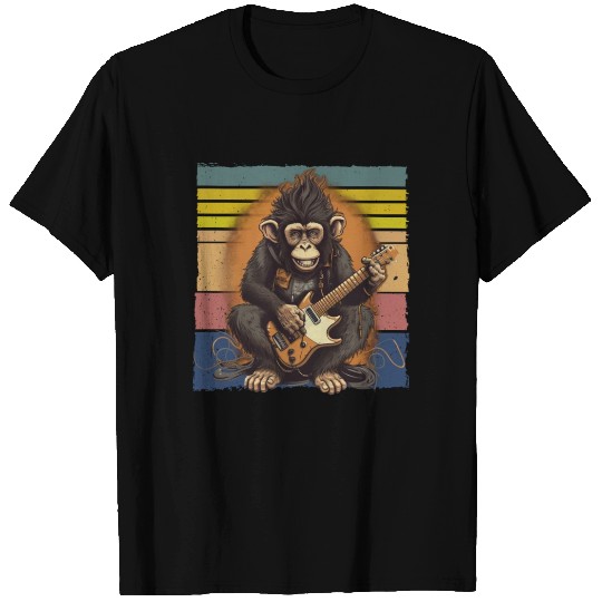 Monkey Chimpanzee Playing Acousitc Rock Guitar T Shirts