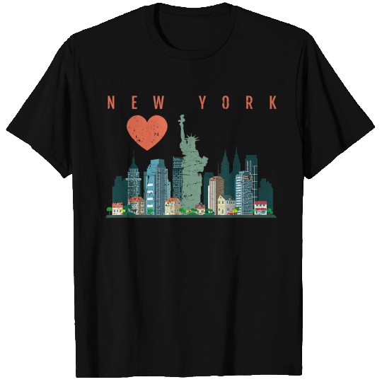 New York City Nyc Skyline Heart Distressed Style T Shirts
