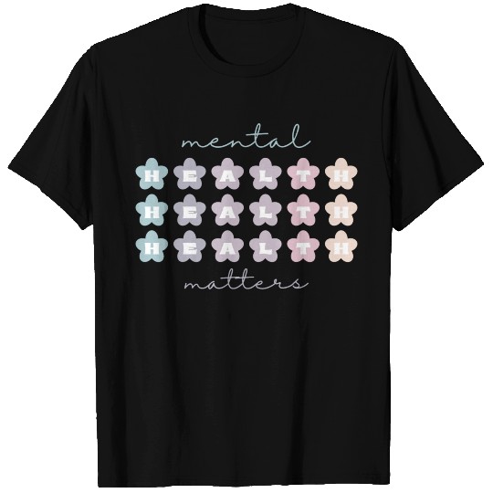 Mental Health Matters | Retro Flowers French Gray T Shirts