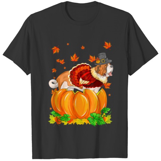 Saint Bernard Dog Thanksgiving Turkey Pumpkin T Shirts