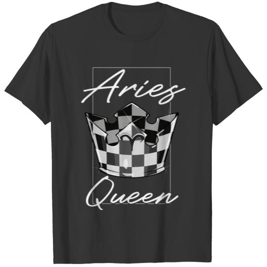 Aries Queen Zodiac Sign With Checkerboard Pattern T Shirts