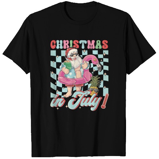 Christmas In July Groovy Santa Flamingo Float T Shirts