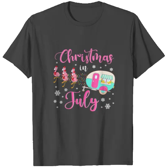 Christmas in July Flamingo Pink Santa Hat Camping T Shirts