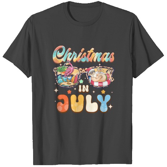 Christmas in July Santa Hawaiian flamingo Summer T Shirts