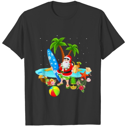 Christmas In July Santa Hawaiian Surfing Summer T Shirts