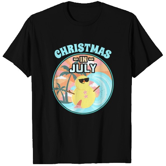 Christmas in July Beach Summer Vacation Snowman T Shirts
