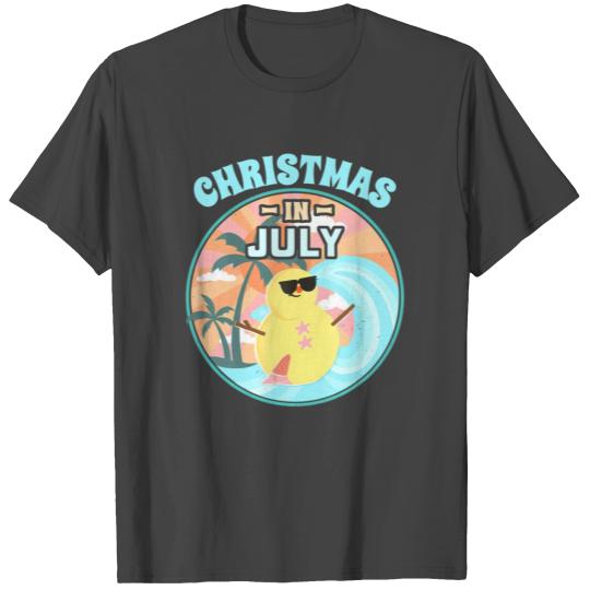 Christmas in July Beach Summer Vacation Snowman T Shirts