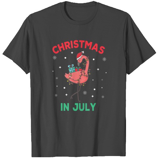 Pink Flamingo Christmas In July Santa Hat Summer T Shirts