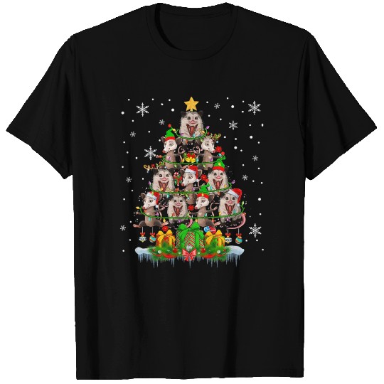 Santa Reindeer Elf Opossums Christmas Tree Lights T Shirts