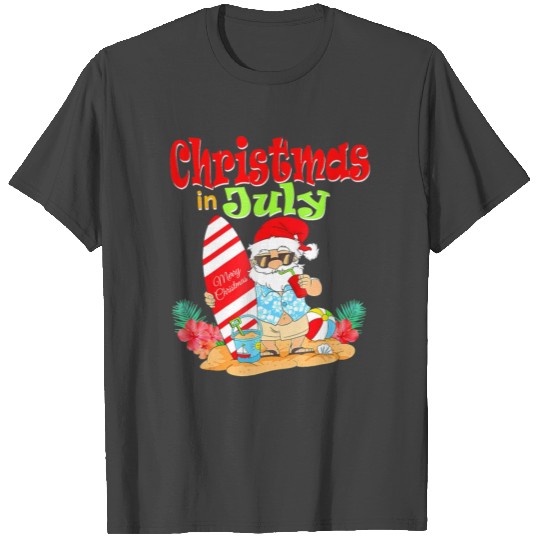 Christmas In July Funny Santa Summer Beach T Shirts