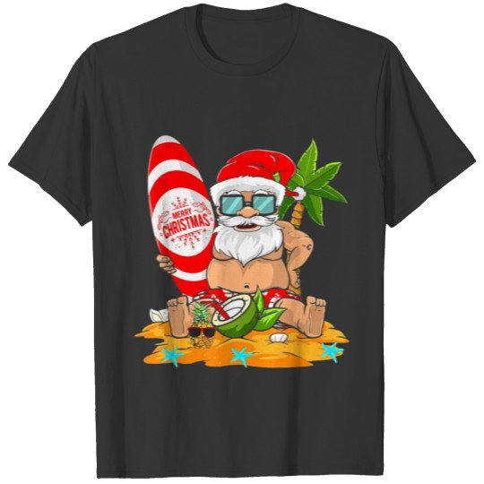 Christmas in July Santa Hawaiian Surfing Summer T Shirts