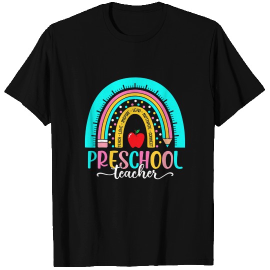 Back To School Preschool Teacher Leopard Rainbow T Shirts