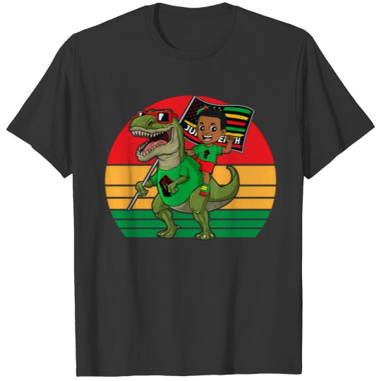 Juneteenth Black King Riding T Rex Dino Flag T Shirts