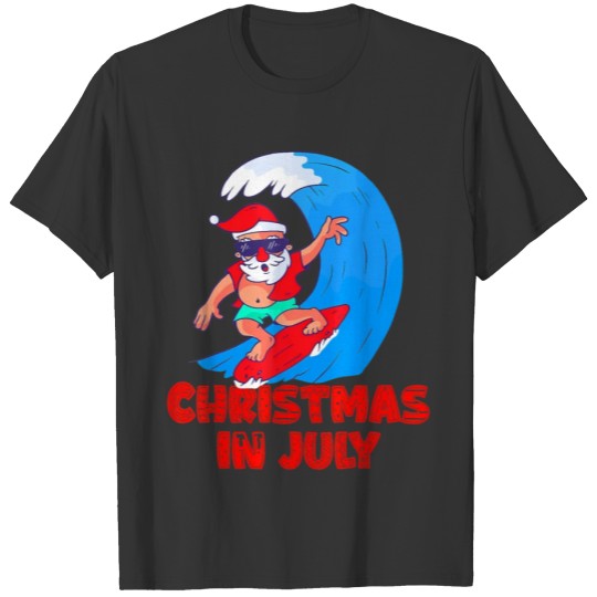 Christmas In July Santa Surfing Beach Summer T Shirts