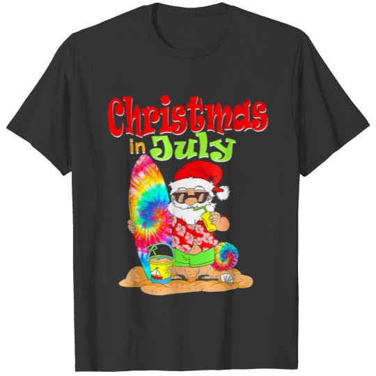 Christmas In July Funny Santa Surfing Summer T Shirts