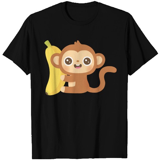 Cute Little Monkey And Banana T Shirts