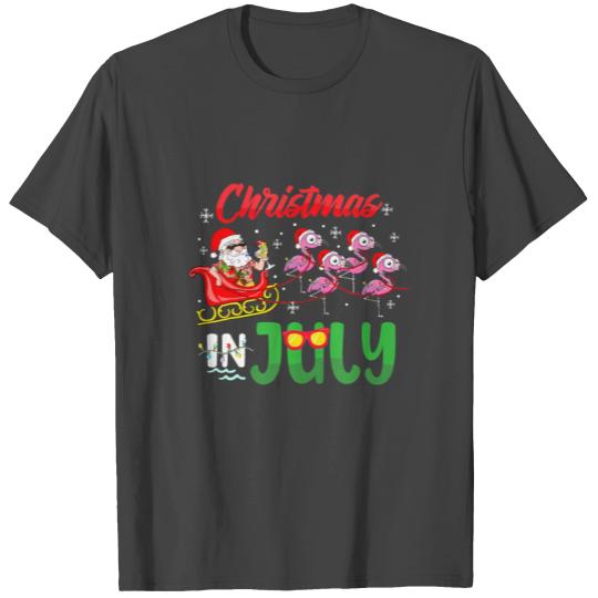 Pink Flamingo Santa Xmas Christmas In July T Shirts