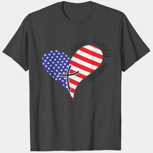 American Flag Heart Faith Family Freedom Patriotic T Shirts