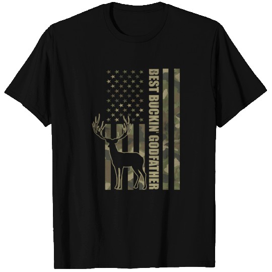 Best Buckin' Godfather Deer Her Camo American Flag T Shirts